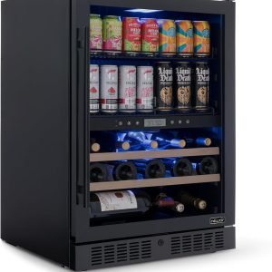 NewAir 24" Wine and Beverage Refrigerator, 24 Bottle and 100 Can Dual Zone Drink Cooler, Black Stainless Steel Built-in Beer and Wine Cooler Refrigerator for Kitchen Cabinet, Bar Cabinet, Home Office