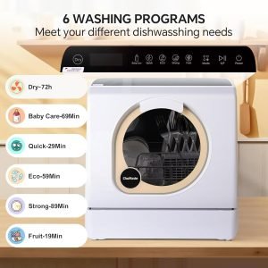 ChuMaste Countertop Dishwasher built-In Water Tank, Dishwasher Countertop For Apartments And Rvs, Compact Dishwasher With Baby Care. Air Drying and Led Light.Countertop Dishwasher No Hookup.