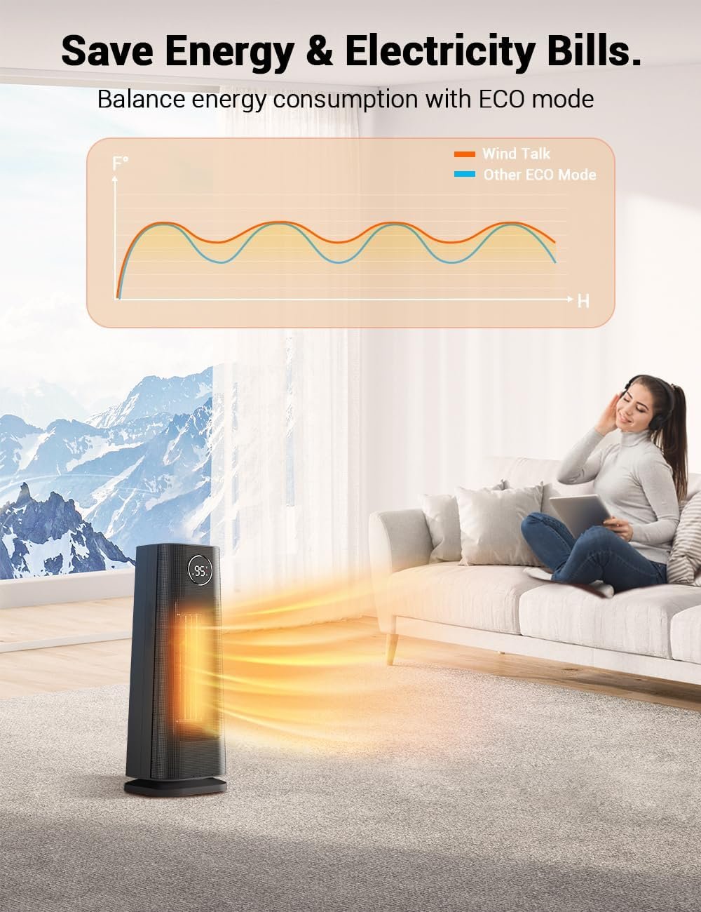 Space Heater for Indoor Use, 1500W Fast Electric Portable Ceramic Heaters with Thermostat, 4 Modes, 24H Timer, 70°Oscillating Room Heater with Remote for Office Bedroom Use, 2023 Upgraded - Image 8