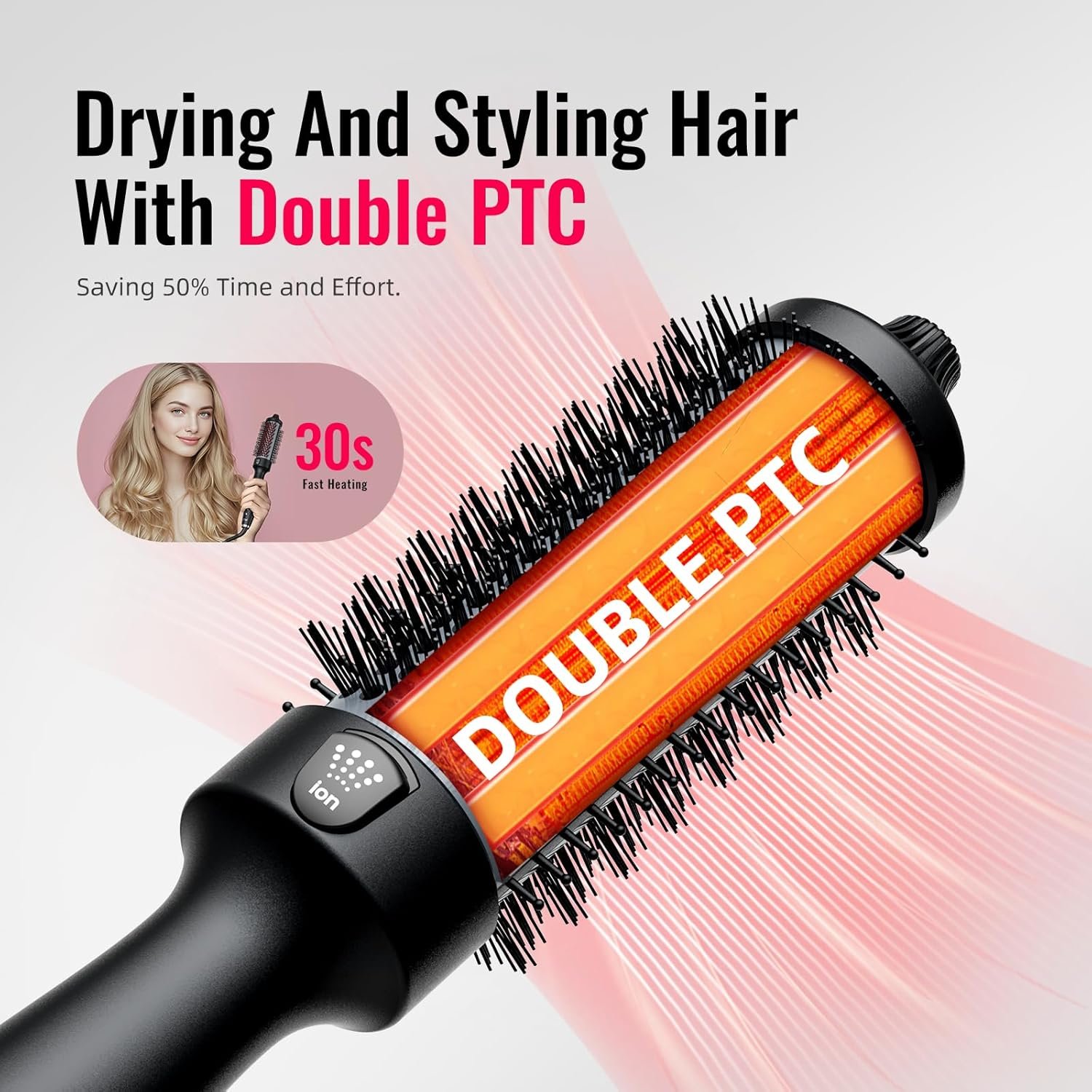 Thermal Brush,LENA 1.5 Inch All-in-1 blowout brush with Titanium Barrel-Infrared&Negative Ion Technology,Smooth,Frizz-Free Blowout,Styling&Drying Tool,5 Heat Settings,LED Display,Easy to Use,Black - Image 4