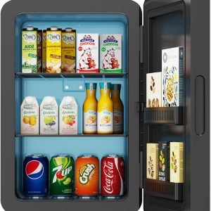 22L/30Cans Mini Fridge for Bedroom, 12v DC Portable Cooler & Warmer, Mini Refrigerator with Glass Front, for Car Office Desk & Dorm Food Beverage Skincare Makeup (Black)