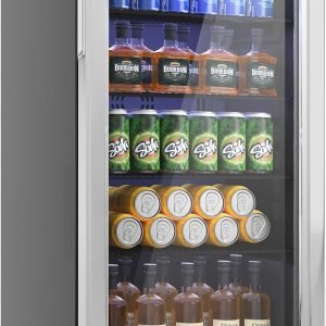Beverage Refrigerator Cooler - 126 Can Mini Fridge with Glass Door for Soda Beer or Wine, Beverage Cooler for Home, Office, Bar with Adjustable Removable Shelves, Silver