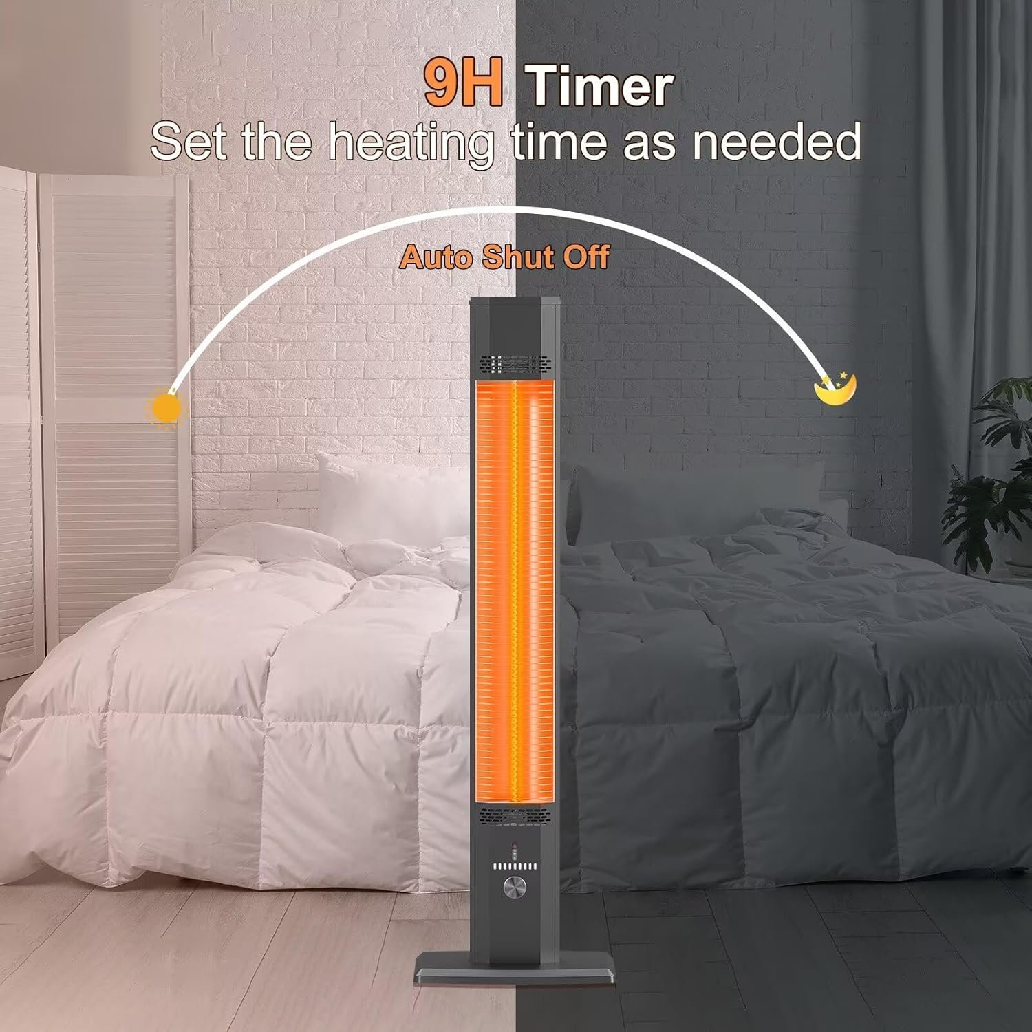 Outdoor Patio Heater with 9 Heat Levels,Space Heater for Garage Backyard Room Indoor,1500W Fast Electric Infrared Heater,9H Timers,Waterproof,Child Lock,Black Large - Image 5