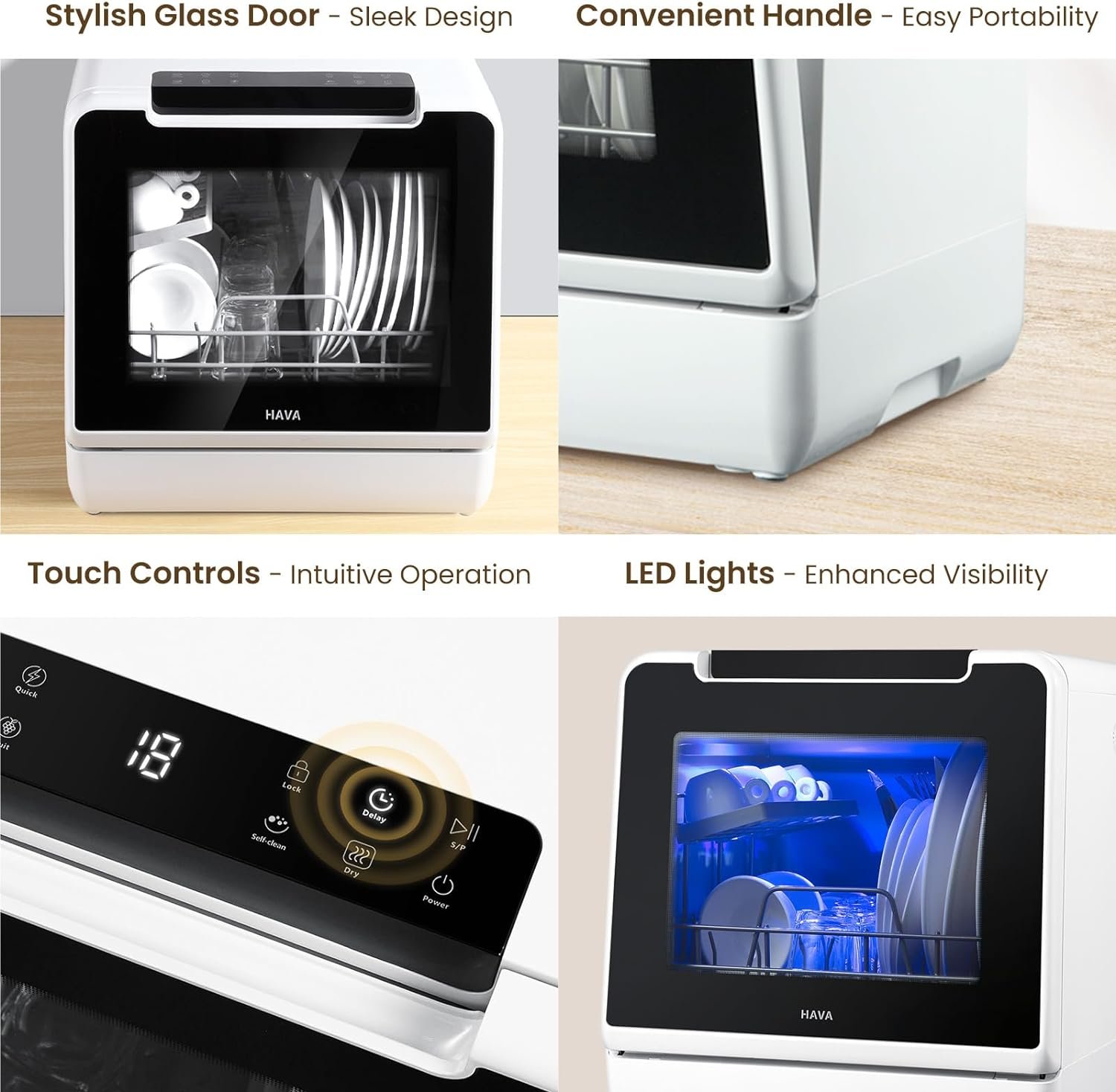 HAVA Countertop Dishwasher, 8 Wash Programs NEW Upgraded Model Portable Dishwasher with Child Lock & Delayed Start Function, 5L Water Tank for Apartments, Dorms, and RVs - No Hookup Needed - Image 8