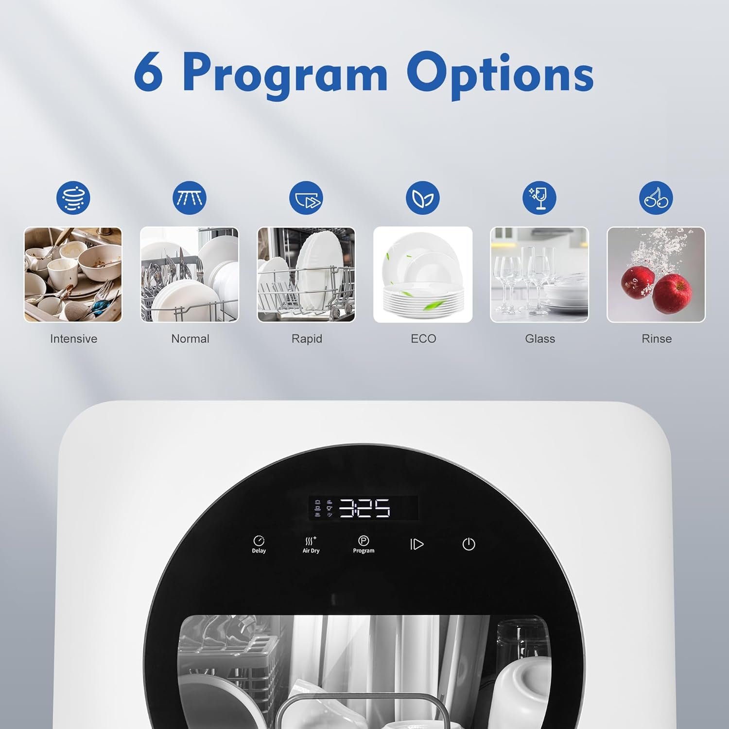 LMP Portable Dishwasher Countertop, Compact Mini Dishwasher with 4.5L Built-in Water Tank & Glass Door, Washing Programs Baby Care, Air-Dry Function Small Dish Washer for Table Top Small Apartments - Image 5