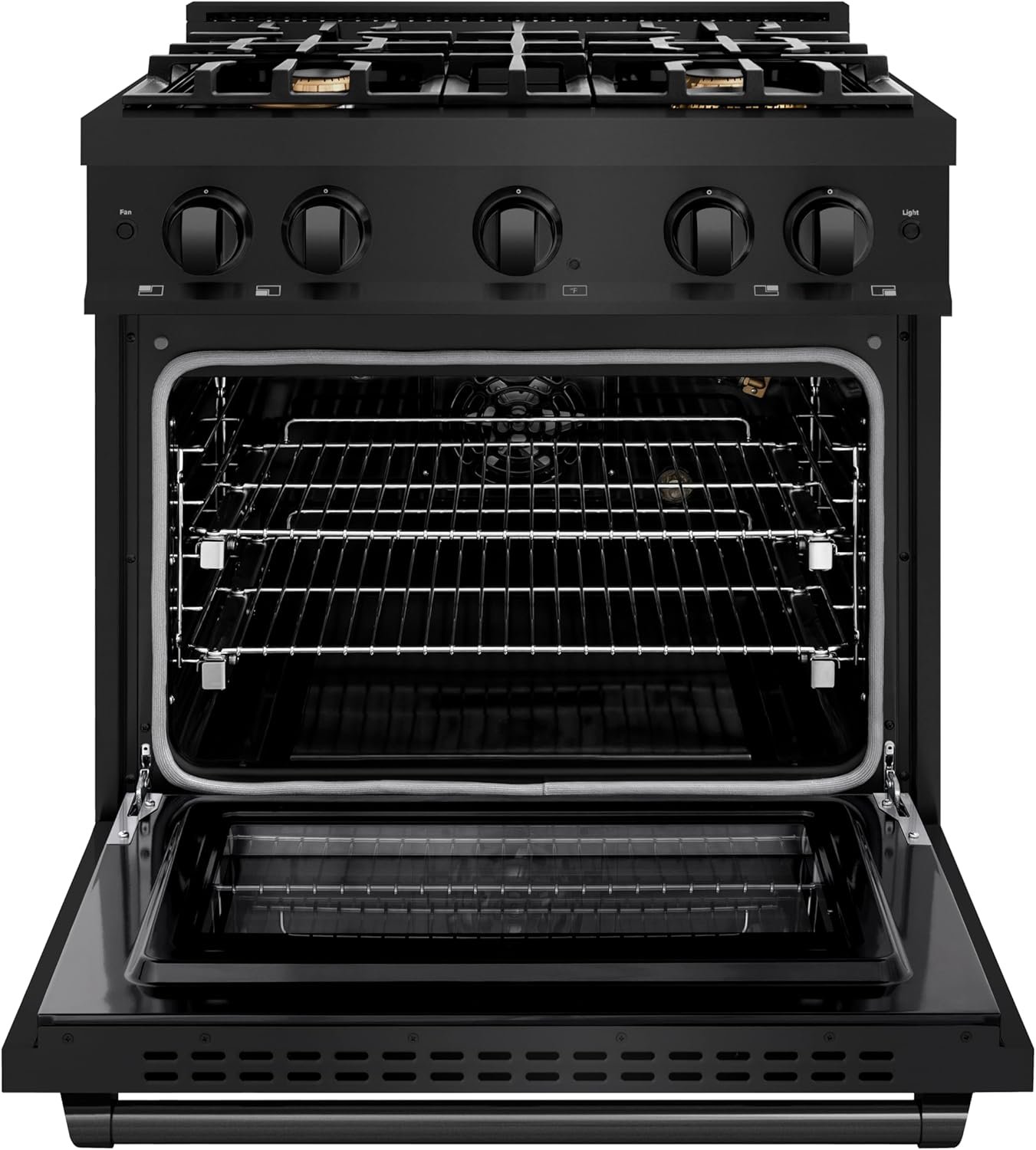 ZLINE 30 in. 4.2 cu. ft. Select Gas Range with Convection Gas Oven in Black Stainless Steel with 4 Brass Burners (HGRB-BR-30) - Image 2