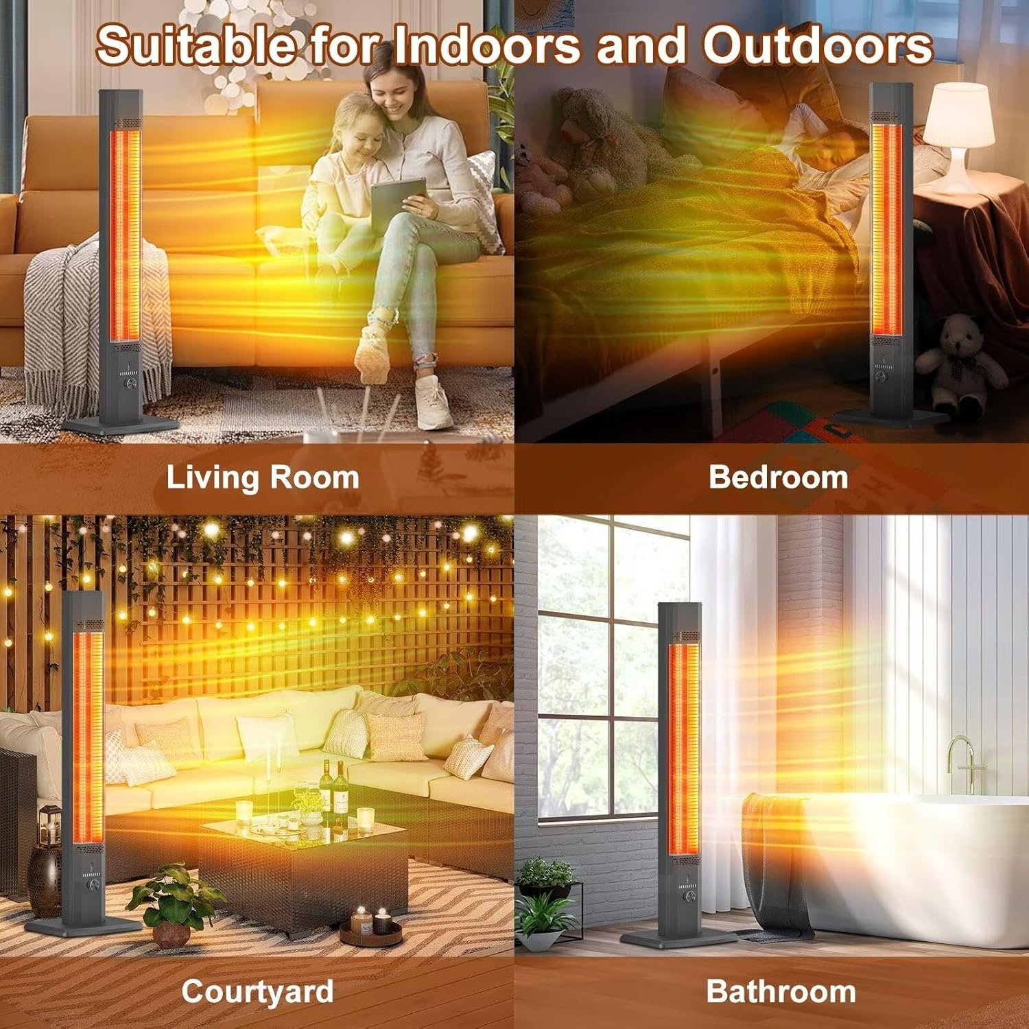 Outdoor Patio Heater with 9 Heat Levels,Space Heater for Garage Backyard Room Indoor,1500W Fast Electric Infrared Heater,9H Timers,Waterproof,Child Lock,Black Large - Image 6