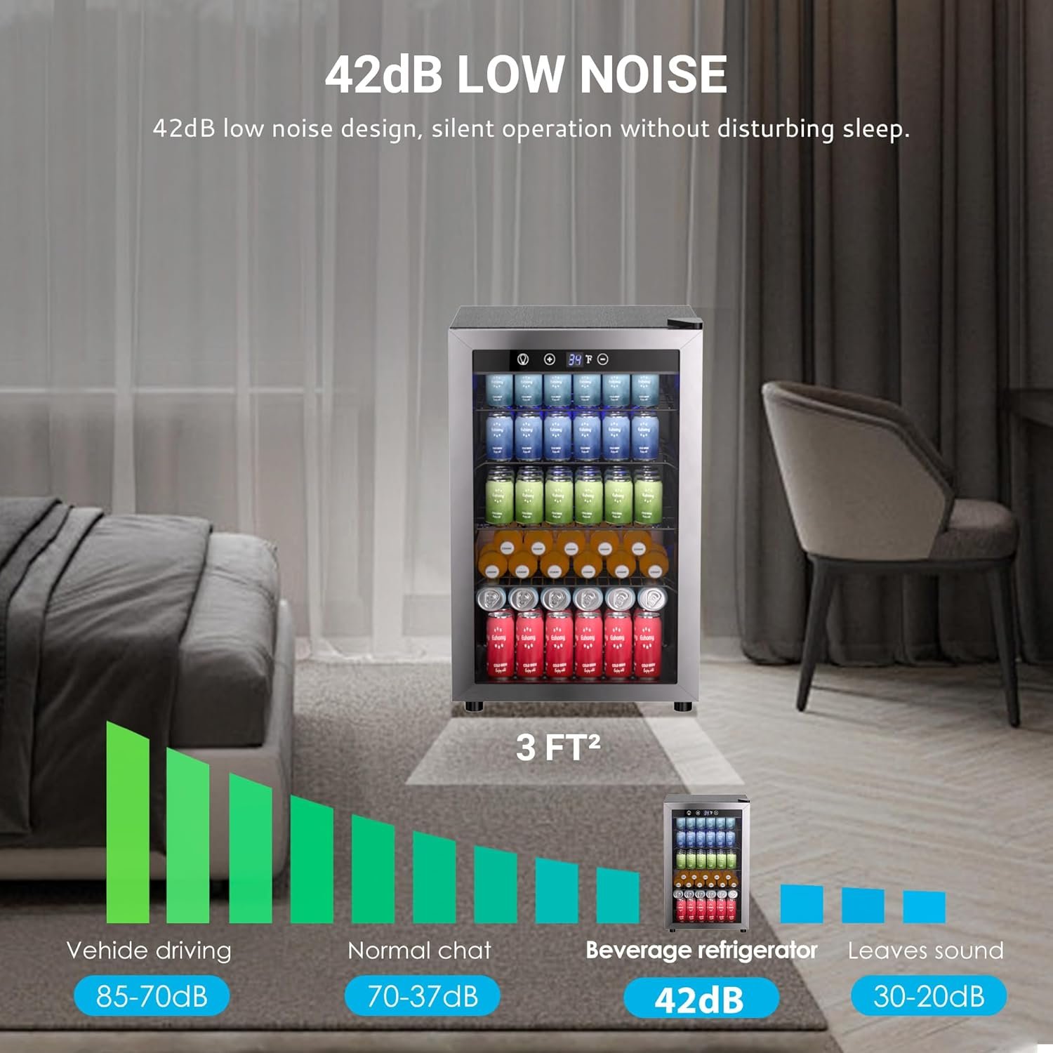 EUHOMY 4.5 Cu.ft Beverage Refrigerator and Cooler, 145 Can Mini fridge with Glass Door for Soda Beer Wine, Small Drink Dispenser with Digital Adjustable Thermostat for Home Office Bar - Image 7