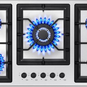36 Inch Gas Cooktop, 5 Burner Gas Stove Top Total 34,588 BTU, Built-in Stainless Steel 36 Inch Gas Hob with Thermocouple Protection, LPG/NG Convertible Propane Cooktop