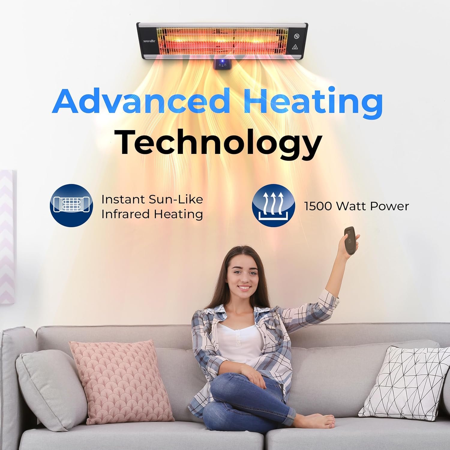 SereneLife Infrared Patio Heater, Wall-Mounted Electric Heater with Remote Control, 1500W, IP65 Approved, Odorless, Indoor/Outdoor for Patio, Restaurant, Backyard, Garage, Decks - Image 3