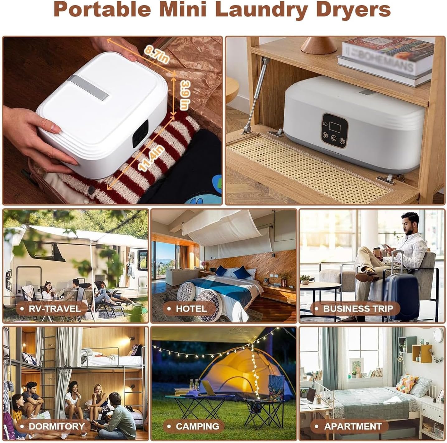 Portable Clothes Dryer, Convenient Compact Mini Laundry Dryers with Remote Control/Dryer Bag/1-8 Hours Timing/2-Speed Adjustment,Foldable Small Electric Dryer Machine, for Travel, Apartment, RV, Dorm - Image 8