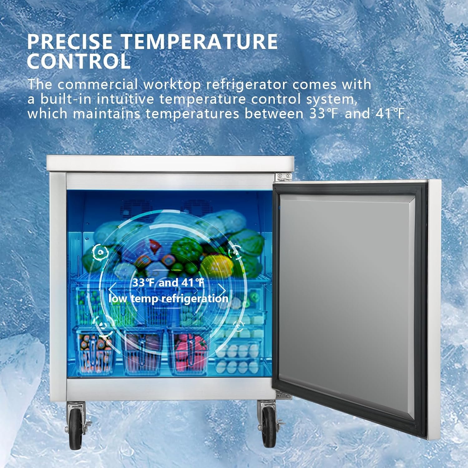 HCK Commercial Refrigerators 29" Reach-in Single Door Stainless Steel,Undercounter Worktop Refrigerator,7 Cu.ft Cooler for Restaurant, Bar, Shop - Image 5