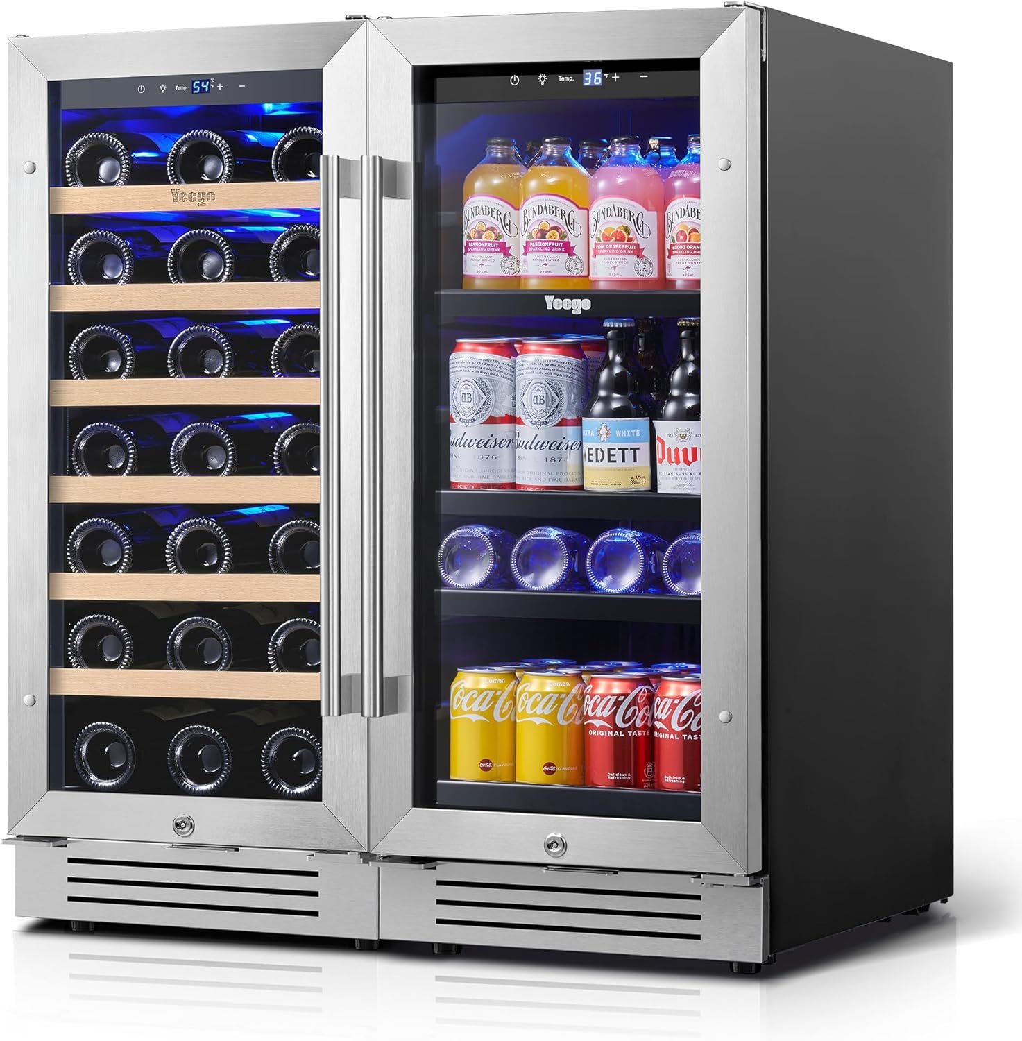 Yeego 30 inch Wine Fridge, Two 15" Wine Coolers Side-by-Side Refrigerators Freestanding Wine Cooler, Hold 33 Bottles and 80 cans