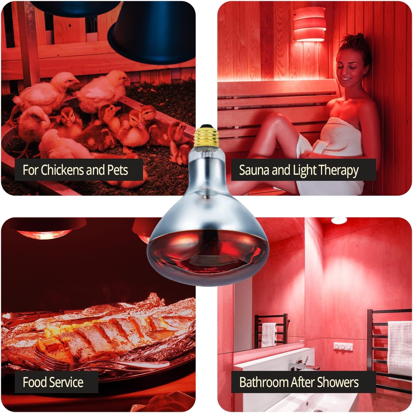 250 Watts R40 Red Heat lamp Light Bulbs Infrared Flood Reflector Incandescent Spotlight for Food Service, Brooder Bulb, Chicken, Pet, Bathroom, Light Therapy 250R40/HR Medium E26 Base 1 Pack - Image 4