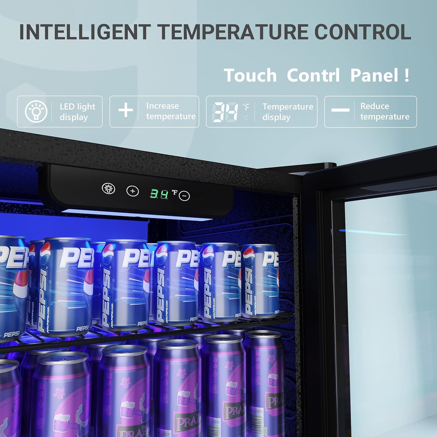 EUHOMY Beverage Refrigerator and Cooler, 126 Can Mini fridge with Glass Door, Small Refrigerator with Adjustable Shelves for Soda Beer or Wine, Home/Bar/Office, Black Steel - Image 5