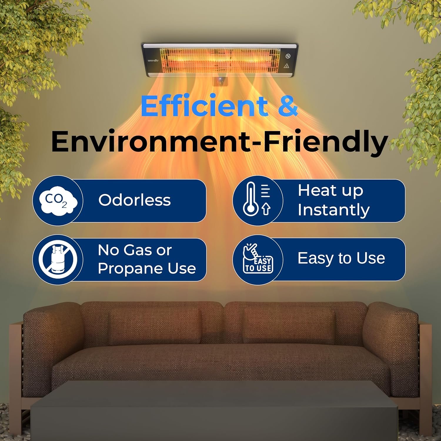 SereneLife Infrared Patio Heater, Wall-Mounted Electric Heater with Remote Control, 1500W, IP65 Approved, Odorless, Indoor/Outdoor for Patio, Restaurant, Backyard, Garage, Decks - Image 4