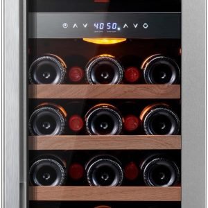 Ca'Lefort 15 Inch Wine Fridge, 28 Bottle Wine Cooler Refrigerator, 40-65°F Wine Refrigerator Glass Door, 3 LED Dual Zone Wine Fridge, Built-in or Freestanding Fridge for Home/Bar/Kitchen (3.0 cu.ft)