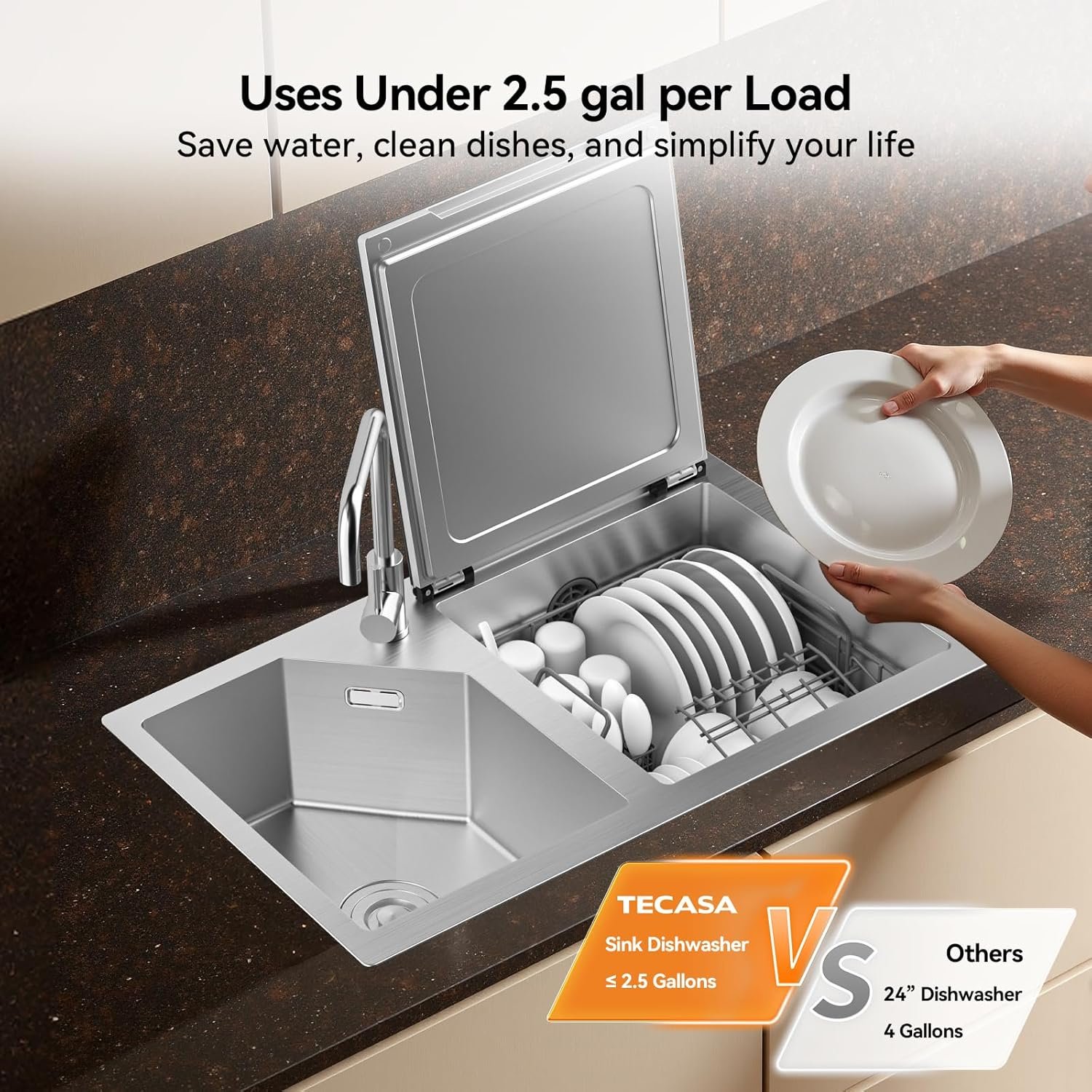 Stainless Steel In-Sink Dishwasher Combination, Countertop Dishwasher with High-Temp Sanitizing, Air-Dry Function, Space-Saving Design for Modern Kitchens, Hyperwash Elite- Right Dishwasher - Image 6