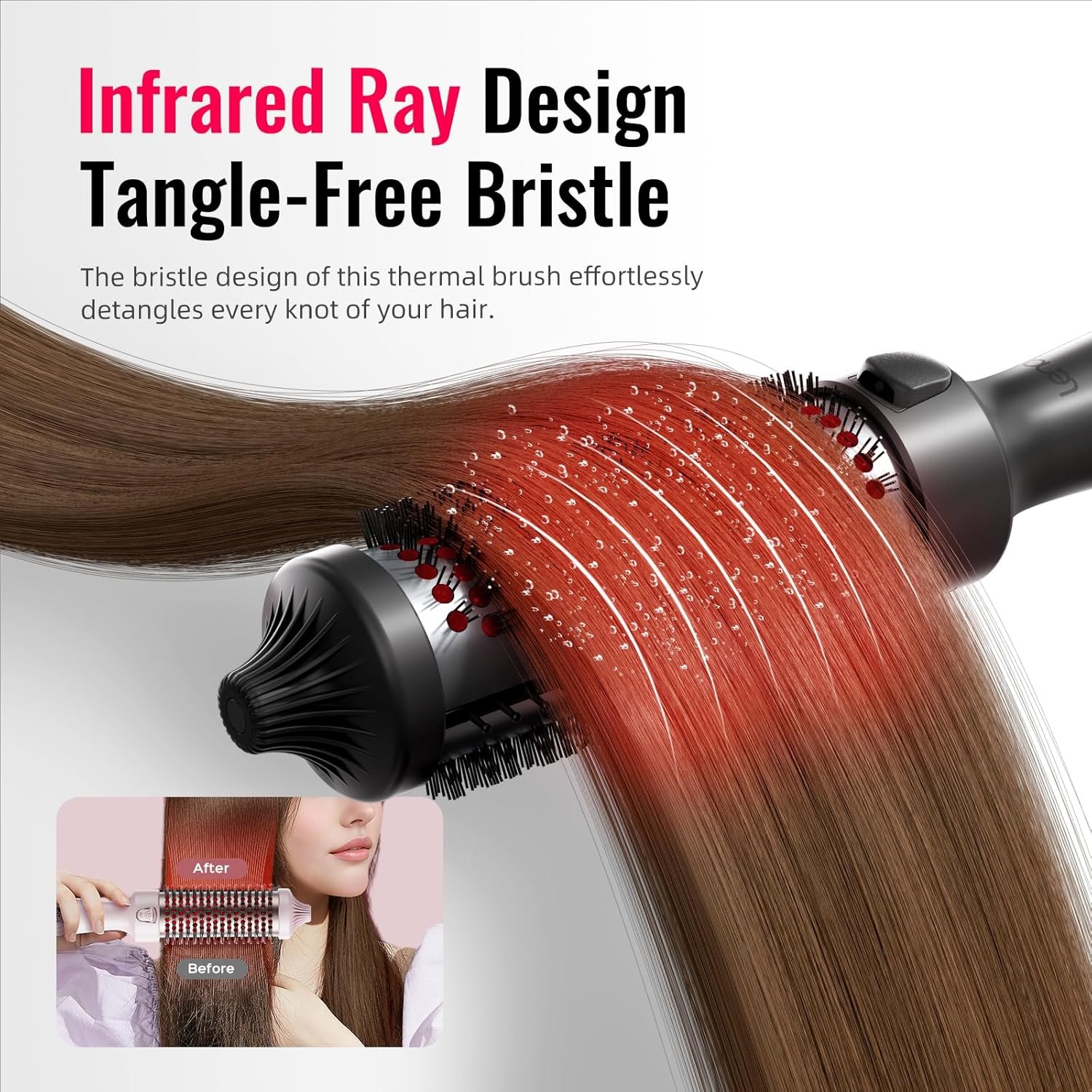 Thermal Brush,LENA 1.5 Inch All-in-1 blowout brush with Titanium Barrel-Infrared&Negative Ion Technology,Smooth,Frizz-Free Blowout,Styling&Drying Tool,5 Heat Settings,LED Display,Easy to Use,Black - Image 3