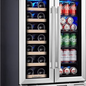 Kalamera Wine and Beverage Refrigerator, 24 inch Wine Fridge Dual Zone Hold 20 Bottles and 78 Cans, Digital Touch Control, Built-In or Freestanding