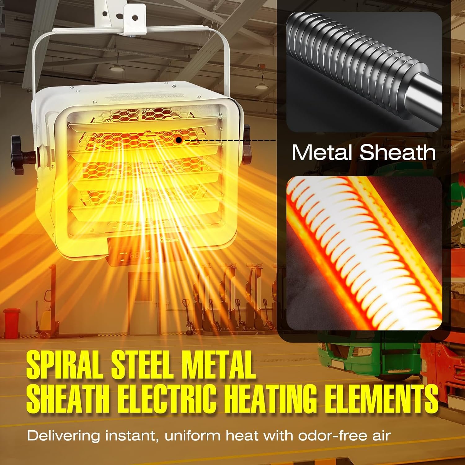 DR. INFRARED HEATER NEW Upgraded DR-975 7500-Watt 240-Volt Hardwired Shop Garage Electric Heater, Wall/Ceiling Mounted with Remote Controlled Thermostat White - Image 4