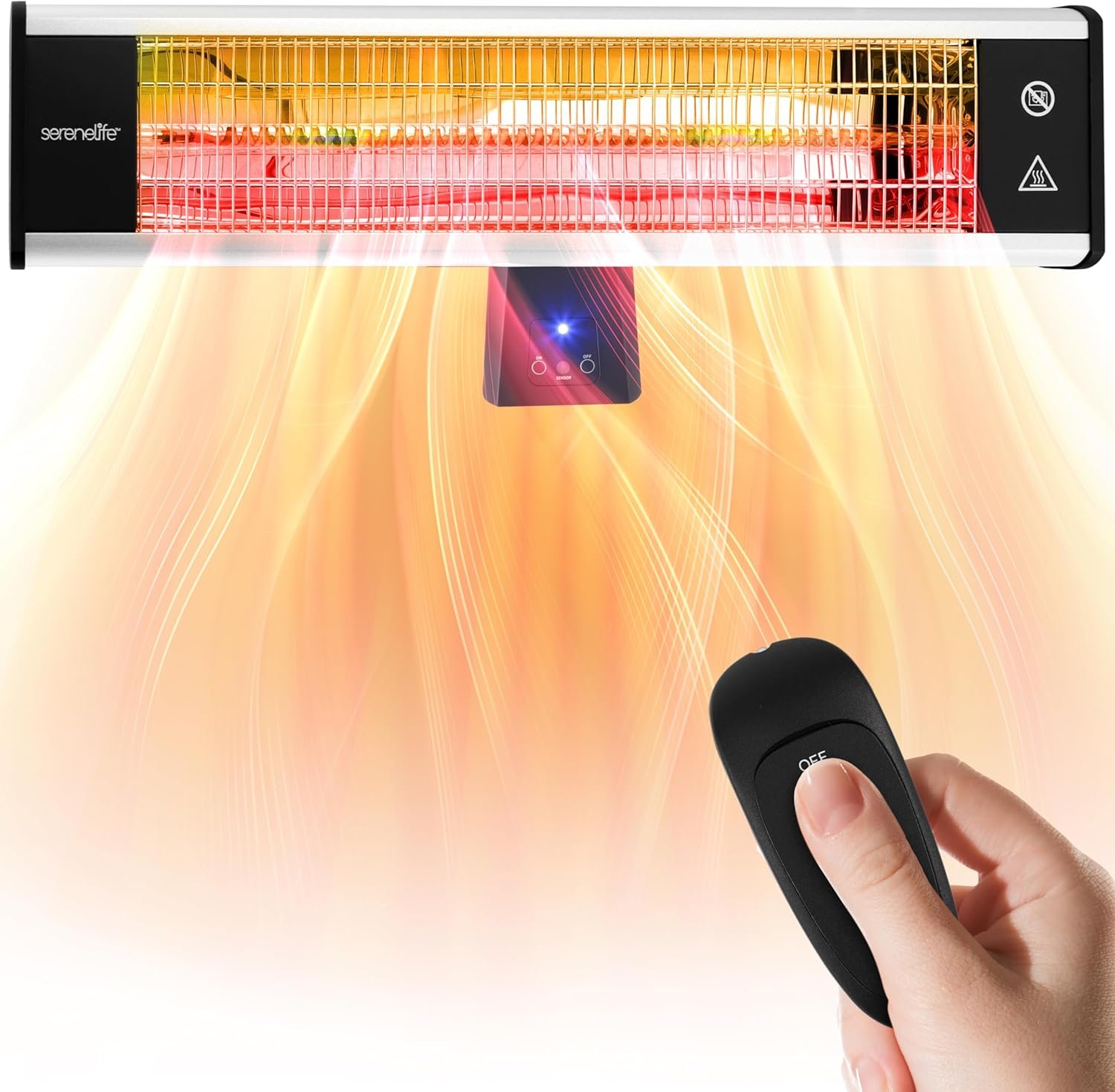 SereneLife Infrared Patio Heater, Wall-Mounted Electric Heater with Remote Control, 1500W, IP65 Approved, Odorless, Indoor/Outdoor for Patio, Restaurant, Backyard, Garage, Decks - Image 2