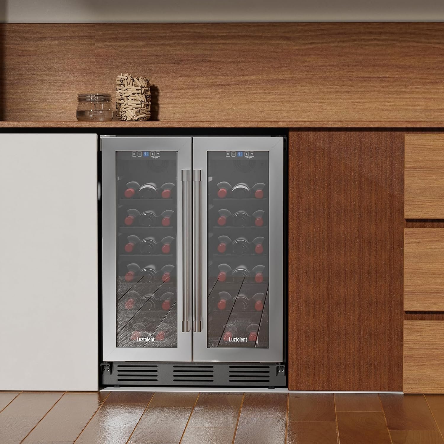 34 Bottles Wine Cooler, 24 Inch Wine Fridge Dual Zone, Built-in or Under Counter, 41-64°F Digital Touchscreen, Triple-Layer Glass, Two French Door Wine Cellar for Home, Commercial, Bar - Image 2