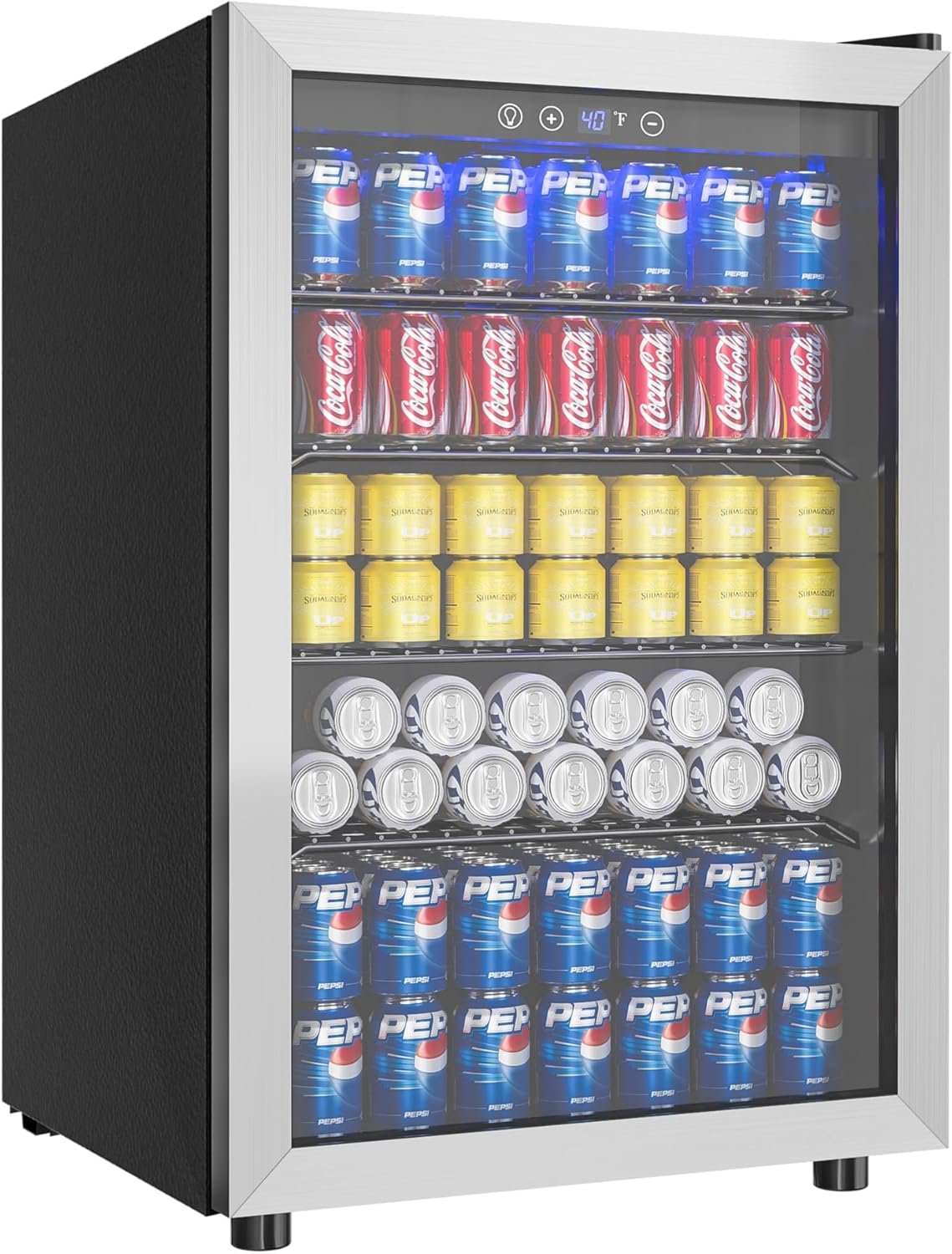 EUHOMY 4.5 Cu.ft Beverage Refrigerator and Cooler, 145 Can Mini fridge with Glass Door for Soda Beer Wine, Small Drink Dispenser with Digital Adjustable Thermostat for Home Office Bar