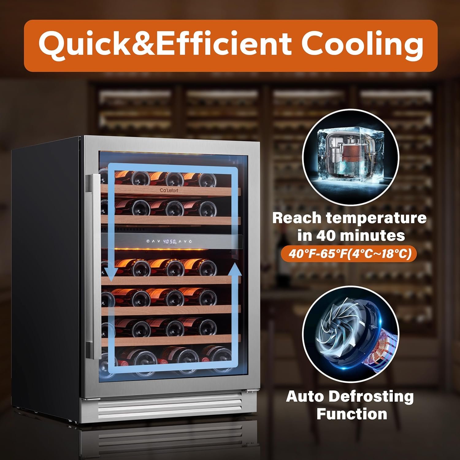 Ca'Lefort Wine Fridge & Cooler - 24 Inch 46 Bottle Wine Cooler Refrigerator, 40-65°F Dual Zone Wine Refrigerator Glass Door, 3 LED Built-in or Freestanding Fridge for Home/Bar/Kitchen (5.65 cu.ft) - Image 4