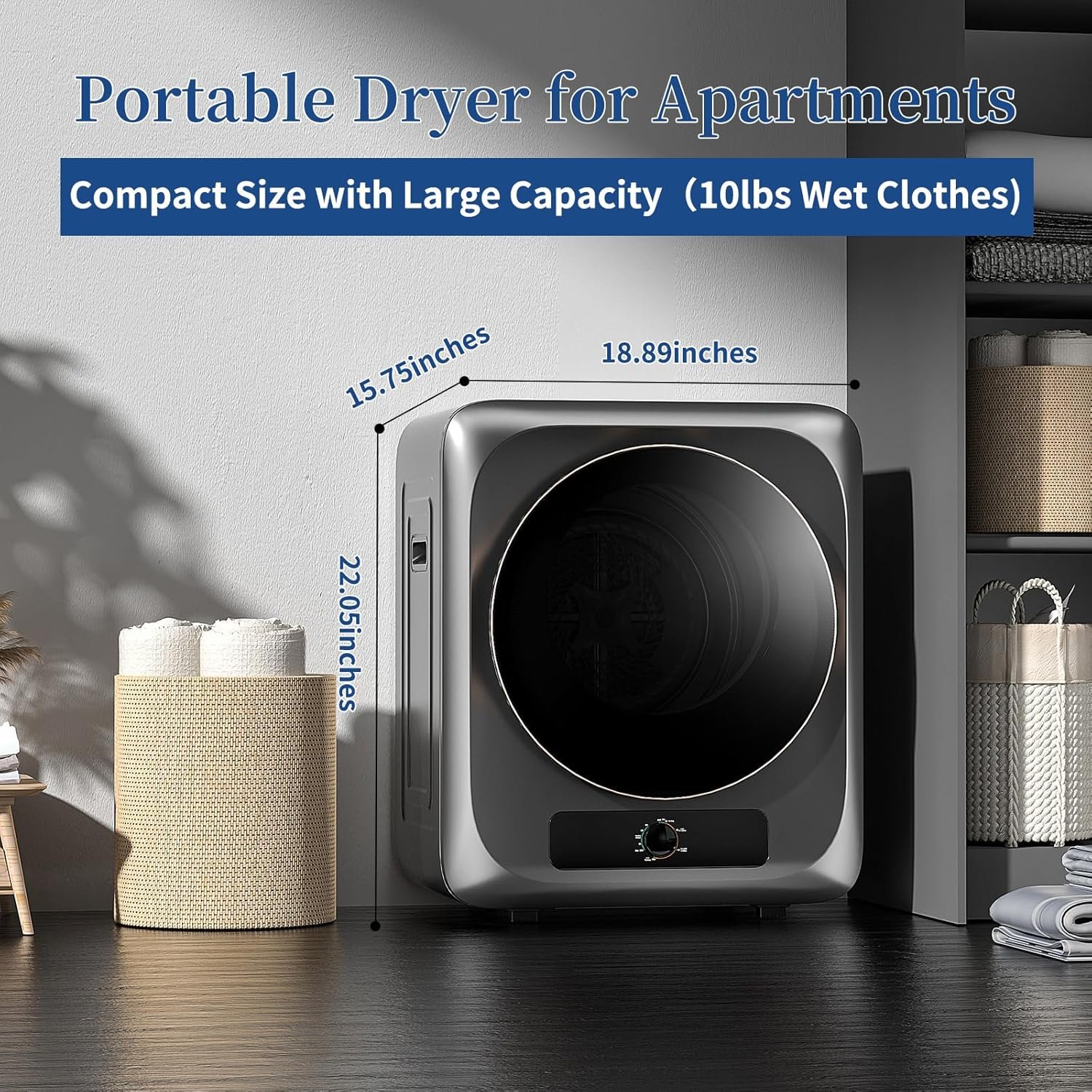 Portable Clothes Dryer for Apartment, 10lbs Compact Electric Laundry Dryer with Stainless Steel Tub, 1.5 cu.ft Suitable for Apartments, Dorm, RVS - Image 2