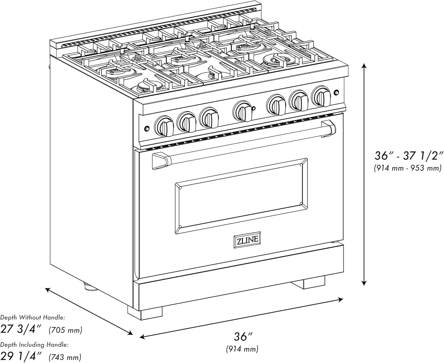 ZLINE 36 in. 5.2 cu. ft. Classic Gas Range with Convection Gas Oven in DuraSnow Stainless Steel with 6 Brass Burners (CGRS-BR-36) - Image 8