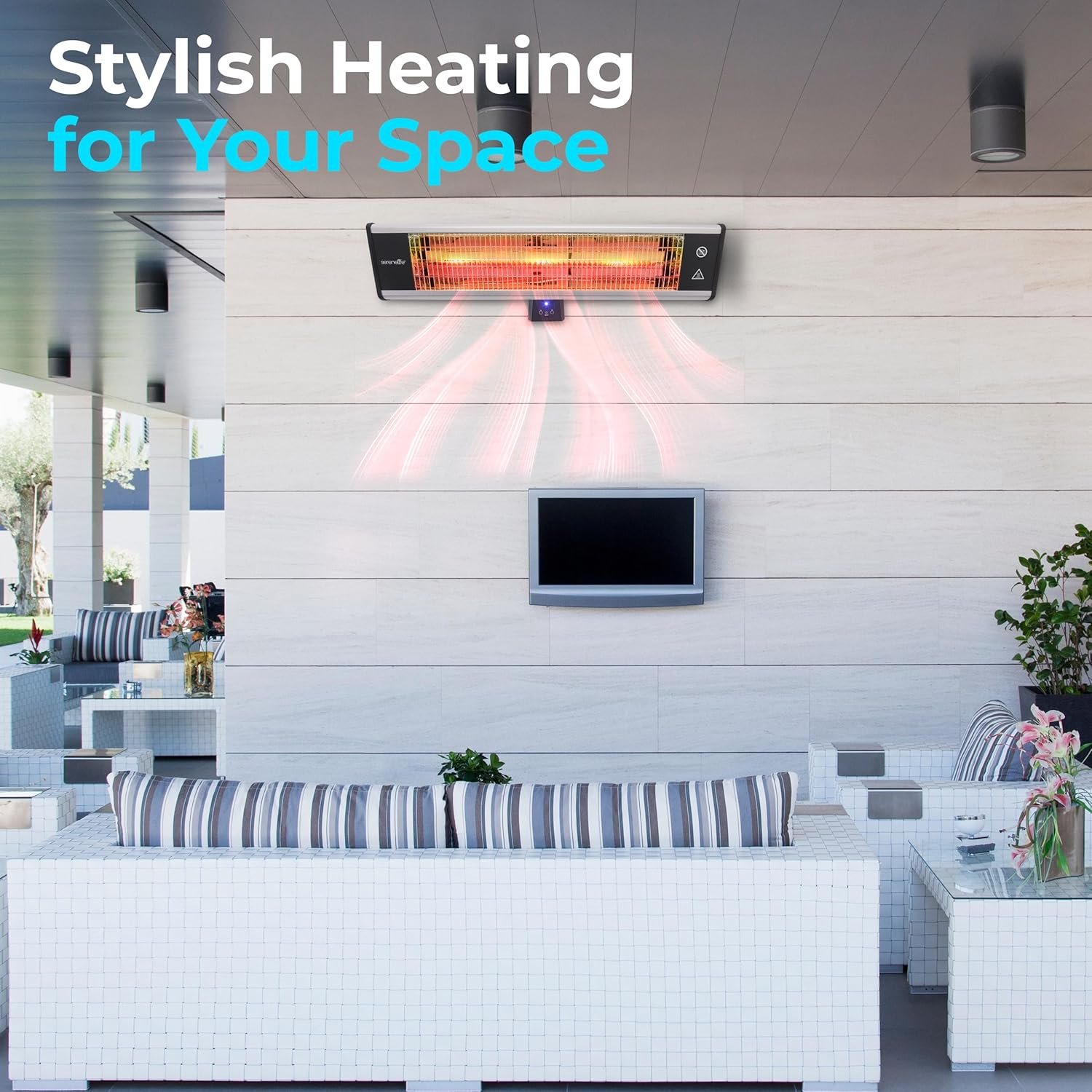 SereneLife Infrared Patio Heater, Wall-Mounted Electric Heater with Remote Control, 1500W, IP65 Approved, Odorless, Indoor/Outdoor for Patio, Restaurant, Backyard, Garage, Decks - Image 6