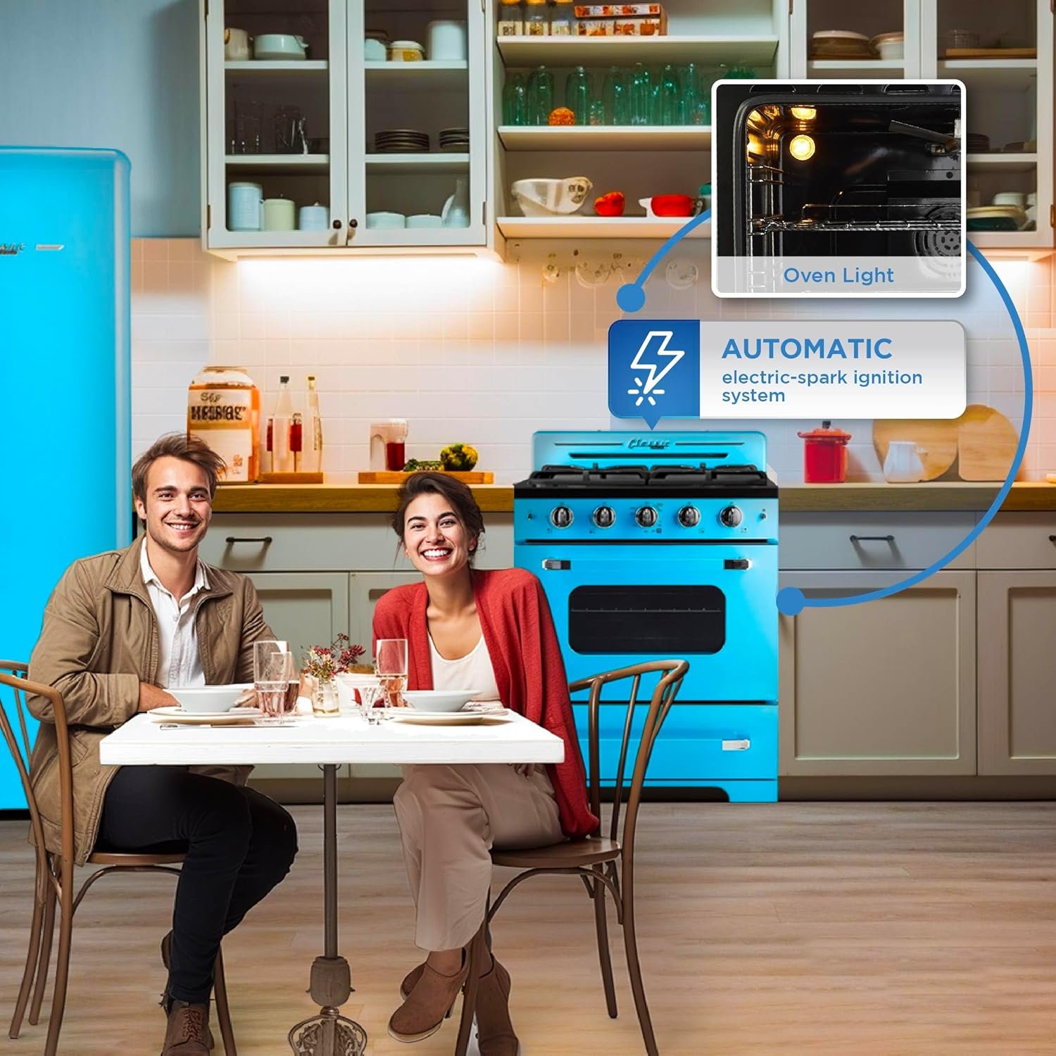 Unique Appliances UGP-30CRP-RB Classic Retro 2-Piece Freestanding Gas 3 Fan Speed-Electric Hood, Range with Convection Oven and 4 Burners, 30", Ocean Mist Turquoise - Image 3