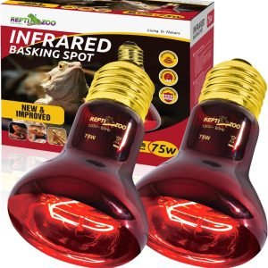 REPTIZOO 75W Reptile Heat Lamp Bulb 2PCS Infrared Heat Emitter Red Heat Lamp for Reptile Amphibian, Infrared Basking Spot Light Bulb