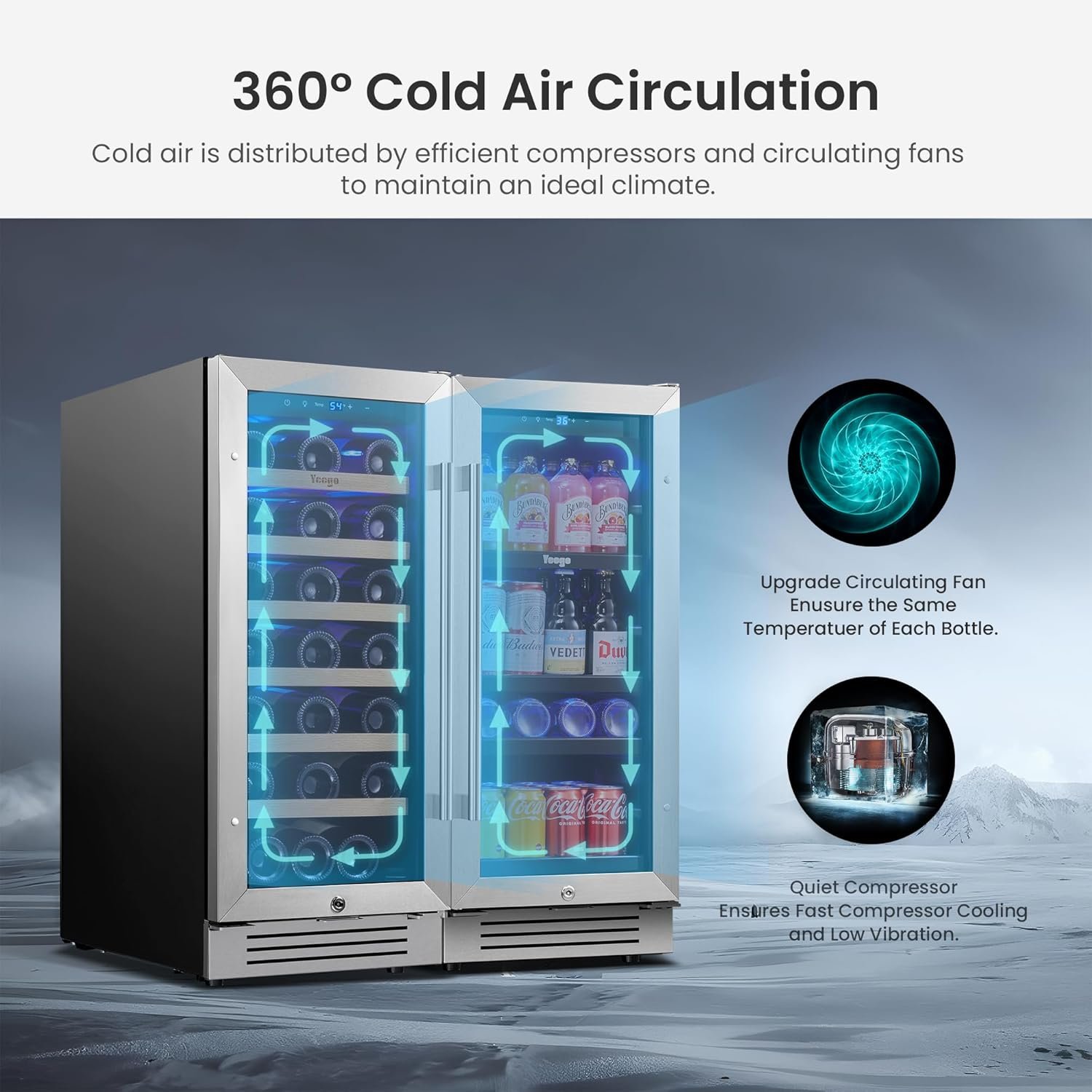Yeego 30 inch Wine Fridge, Two 15" Wine Coolers Side-by-Side Refrigerators Freestanding Wine Cooler, Hold 33 Bottles and 80 cans - Image 2