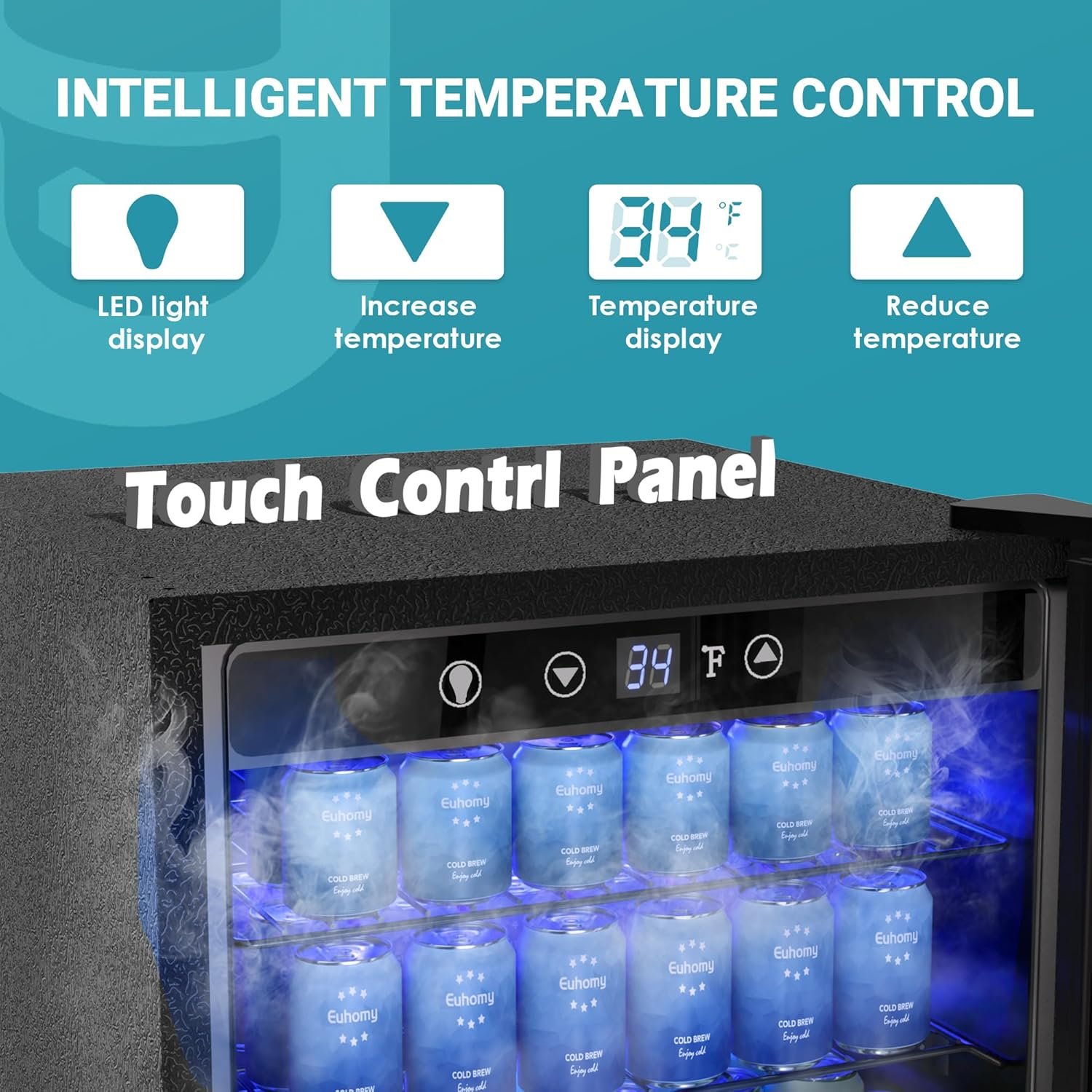 EUHOMY 4.5 Cu.ft Beverage Refrigerator and Cooler, 145 Can Mini fridge with Glass Door for Soda Beer Wine, Small Drink Dispenser with Digital Adjustable Thermostat for Home Office Bar - Image 4