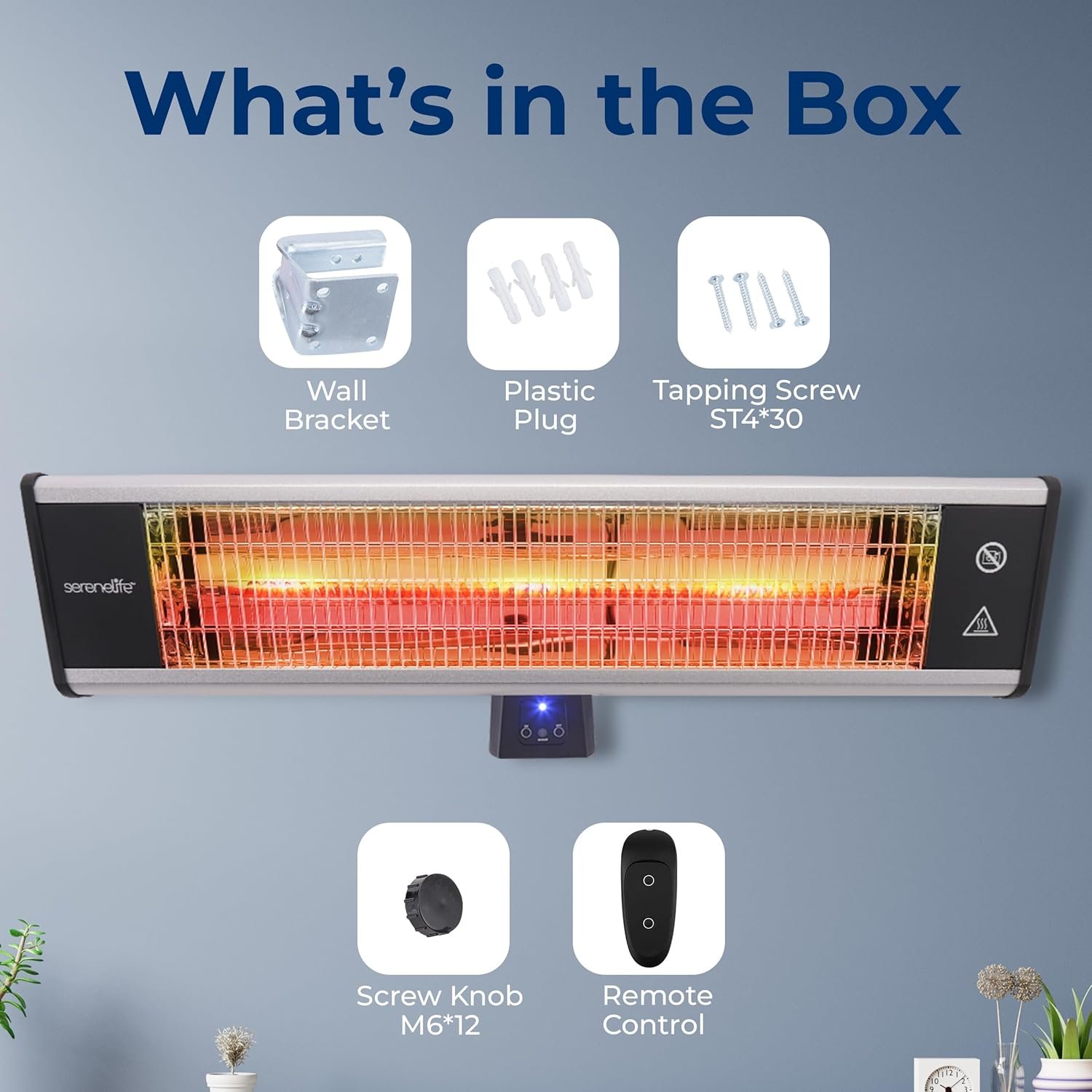 SereneLife Infrared Patio Heater, Wall-Mounted Electric Heater with Remote Control, 1500W, IP65 Approved, Odorless, Indoor/Outdoor for Patio, Restaurant, Backyard, Garage, Decks - Image 7