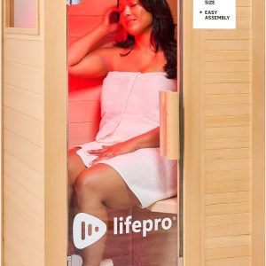 LifePro Rejuvacure Cozy Far Infrared Sauna with Red Light Therapy – 1 Person Home Sauna Box, 7 Carbon Fiber Heaters, Canadian Hemlock, Bluetooth & Chromotherapy – Indoor Relaxation & Wellness