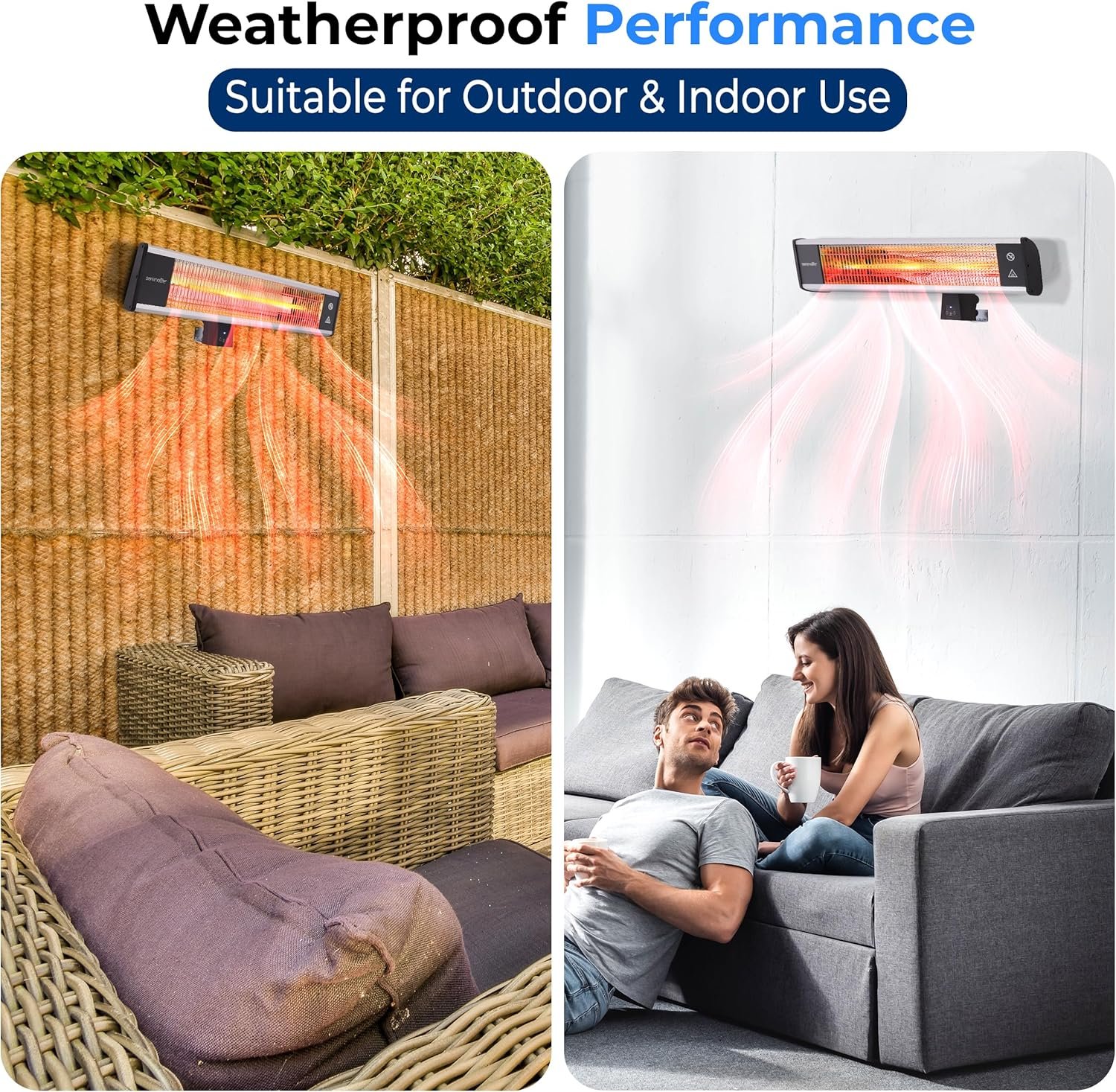 SereneLife Infrared Patio Heater, Wall-Mounted Electric Heater with Remote Control, 1500W, IP65 Approved, Odorless, Indoor/Outdoor for Patio, Restaurant, Backyard, Garage, Decks - Image 5