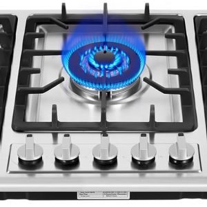 34 inch Stainless Steel Gas Cooktop, LPG/NG Gas Cooktop 5 Burners Built in Gas Stove Convertible Gas Stove,33.86 * 20 * 3.15 inch,Silver
