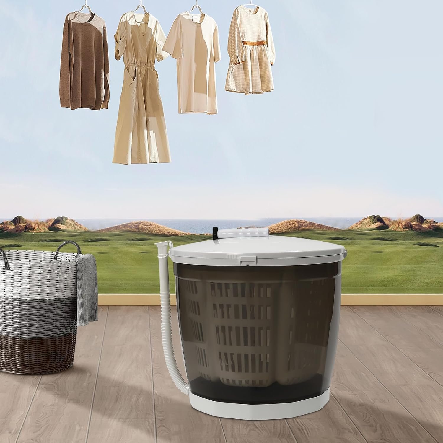 Portable Washing Machine, 2 in 1 Non-Electric Washing Machine, Mini Traveling Outdoor Compact Washer Spin Dryer,Grey - Image 9