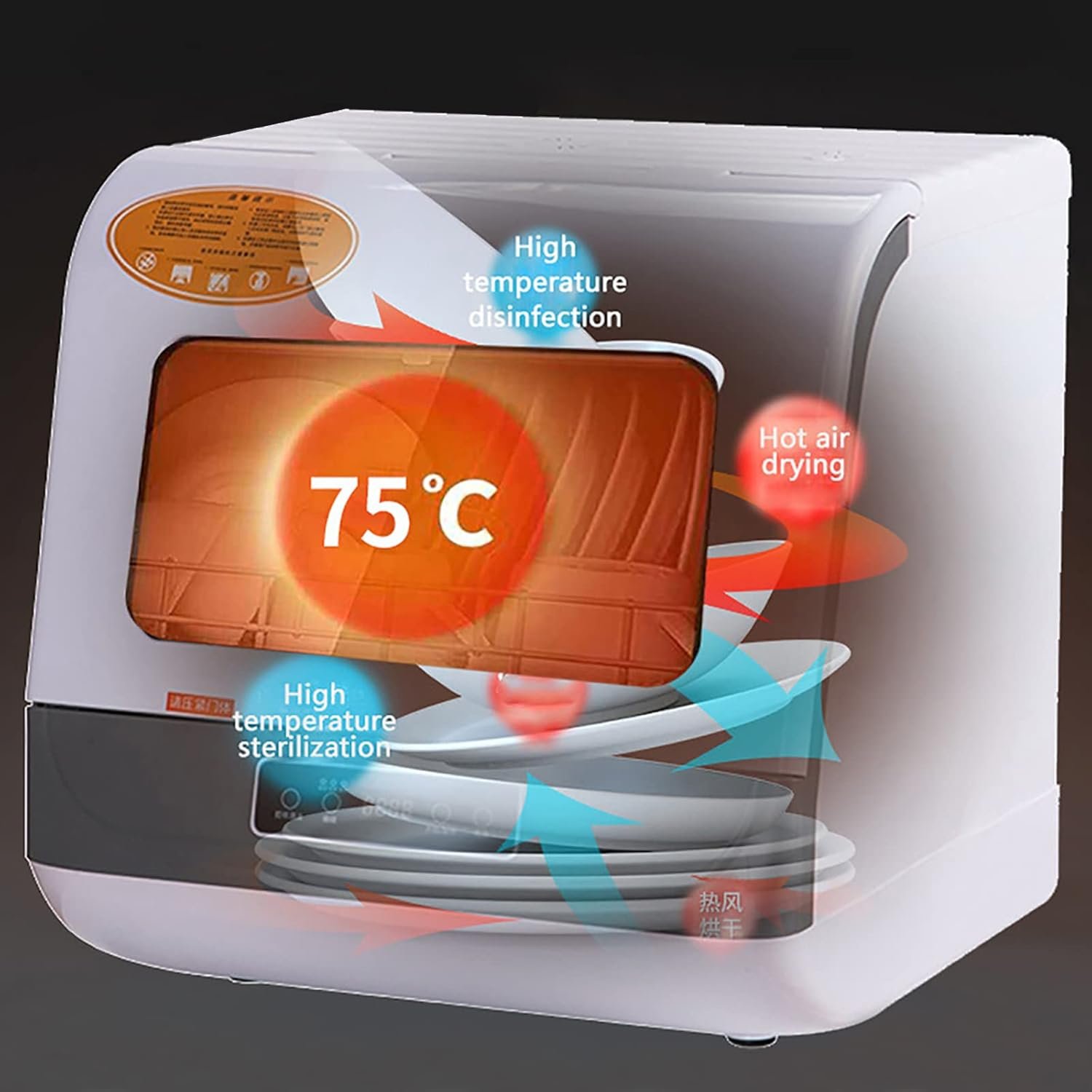 1200W Portable Countertop Dishwasher, 4 Washing Programs Portable Dishwasher With 9-Liter Built-in Water Tank, Compact Dish Washing with Programs Display (White+Black+Grey) - Image 2