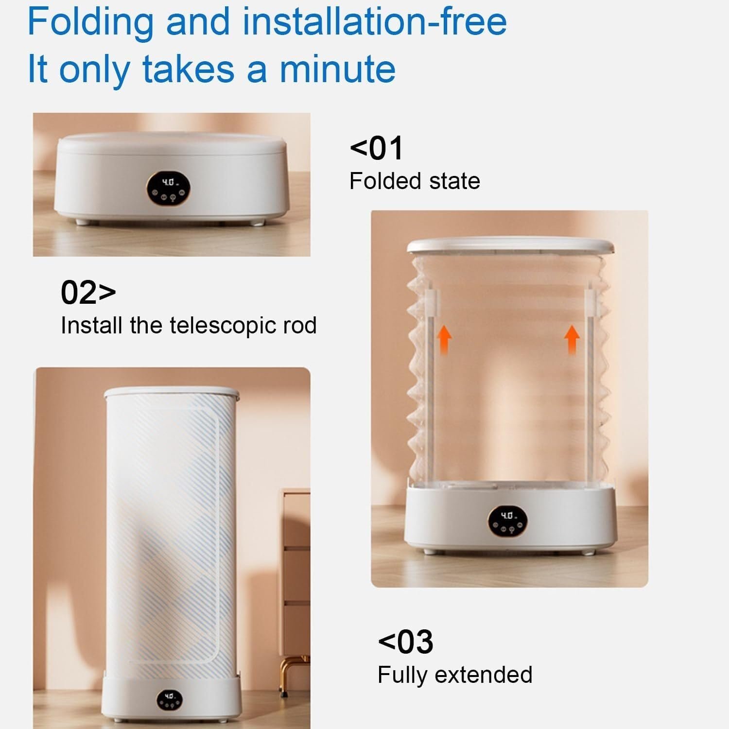 Portable Clothes Dryer,Electric Clothes Dryer, Automatic Ironing Machine,Portable Dryer,Steam Drying Smart Machine,RVs,Travel Premium Mini Dryer for Light Clothes - Image 3