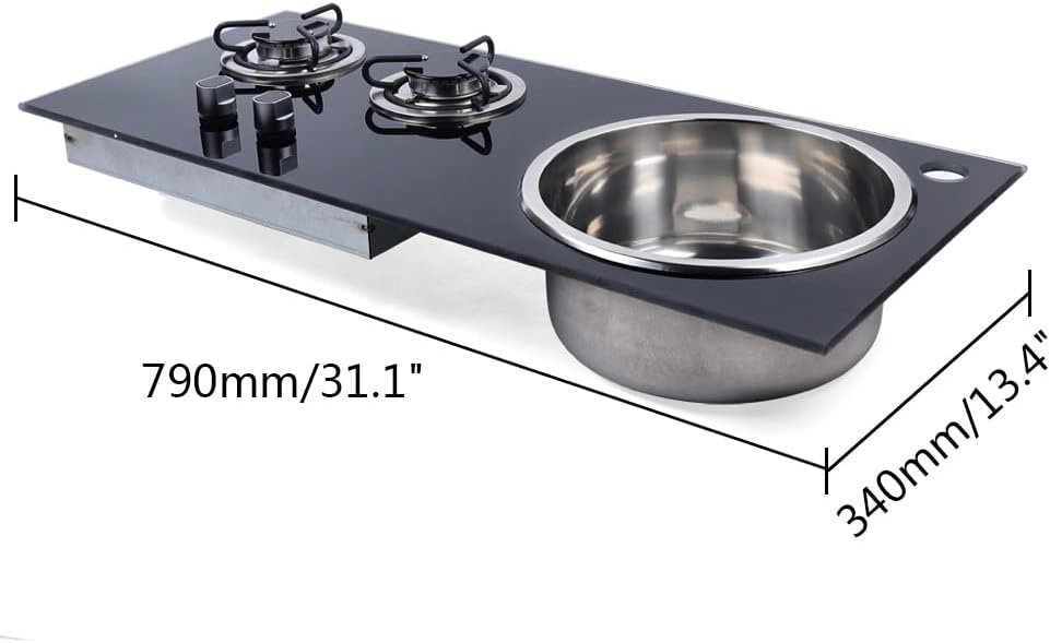 RV Gas Stove, Burner Tempered Glass Gas Cooktop Burner Lpg Gas Stove Hob for Boat Caravan Rv Camper Gas Range Stove Multi-level Fire Adjustment (With Bowl, 2 Burner) - Image 5