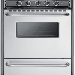 Summit Appliance TNM6107BRW 24" Wide Slide-in Style Gas Range in Stainless Steel with Open Burners, Oven Window, Adjustable Oven Racks, Porcelain Construction and Electronic Ignition