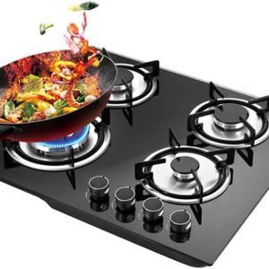 DYRABREST 23" Gas Cooktop Stainless Steel 4 Burners Gas Hob Kitchen Built in Gas Cooktop, NG/LPG Convertible, Tempered Glass Surface Propane Cooktop Gas Stove Cooktop for Home Kitchen