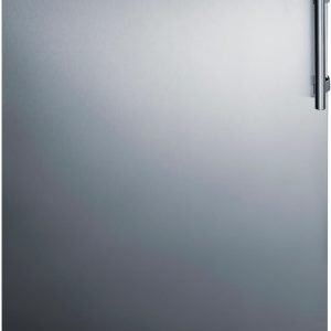 Summit FF708BL7SSLHD 24” Wide Under Counter Refrigerator 5.1 cu.ft. Made in Europe with Automatic Defrost Operation, Reversible Stainless-Steel Door, and Deluxe black interior (Left Hand Door)