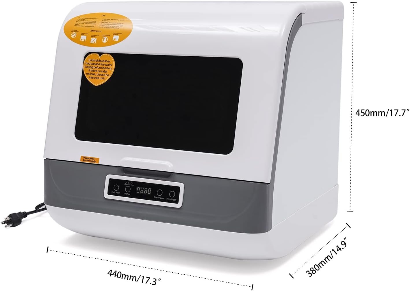 Portable Countertop Dishwasher 110V 1200W Compact Dishwashers with 4 Washing Programs, 55℃-65℃ High-Temperature Washing Kitchen Mini Dishwasher with Air-Dry Function (White) - Image 7