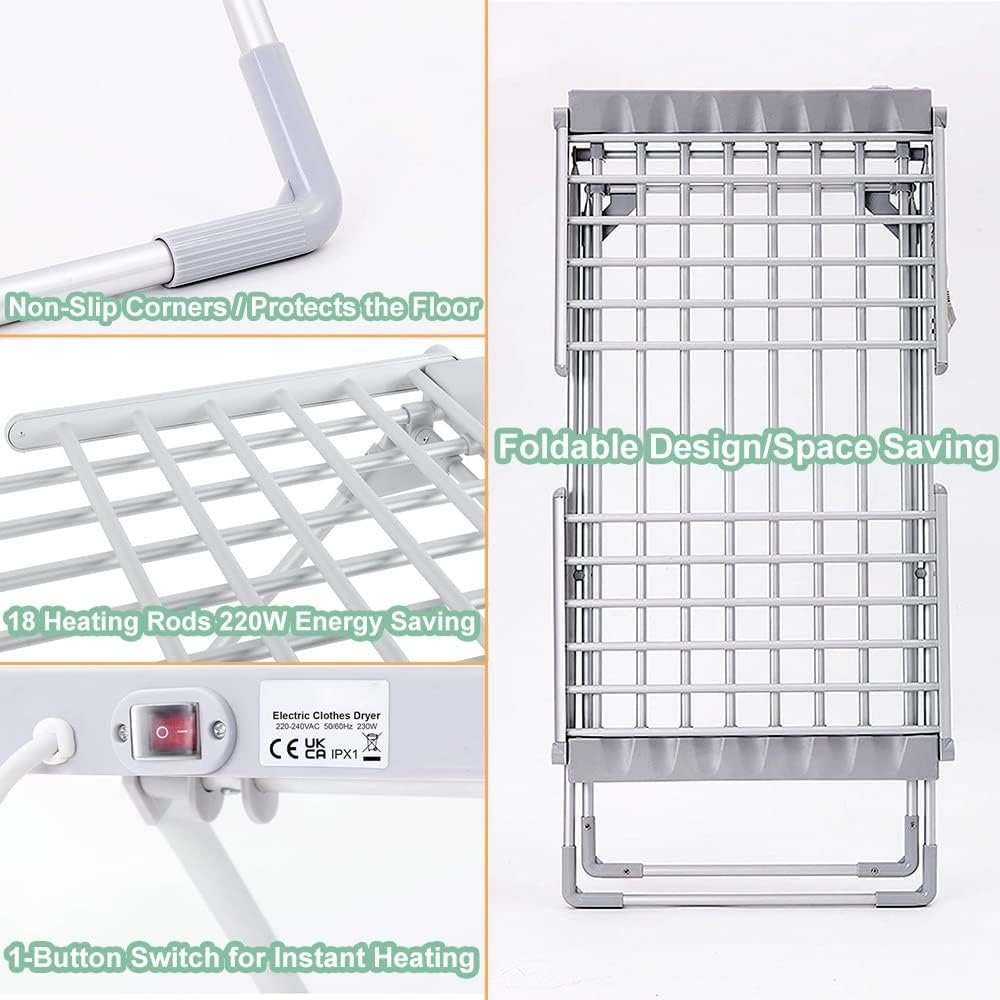 Electric Heated Clothes Airer Dryer Horse Rack, Folding Laundry Drying Rack Airer Stable Dryer, Electric Heated Drier Clothes Airer Hanger Fashionable - Image 8