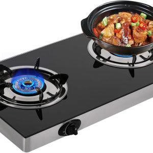 2-Burner Propane Gas Cooktop, Tempered Glass, Outdoor Grill & Camping Stove, 5Kw/h, Auto Ignition LPG Stove for RV, Apartments